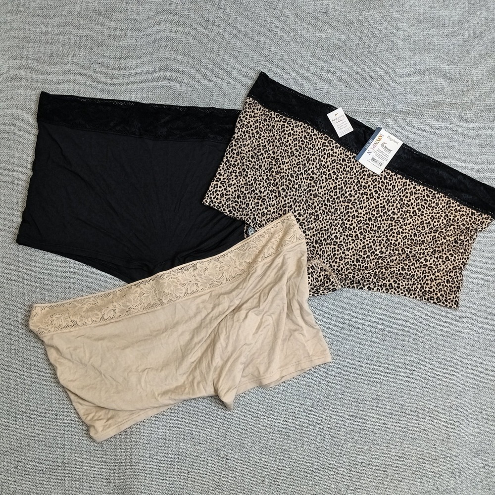 Joyspun Boyshort Panties Womens XXXL 22 Multi New 3PK Lace Tencel Modal Leopard